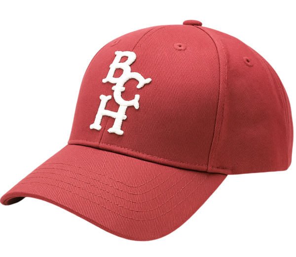 Red Bench baseball cap with white embroidered BCH letters, curved brim, and classic panel design.