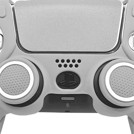 Close-up of PlayStation 5 controller showcasing buttons and touchpad for console gaming.