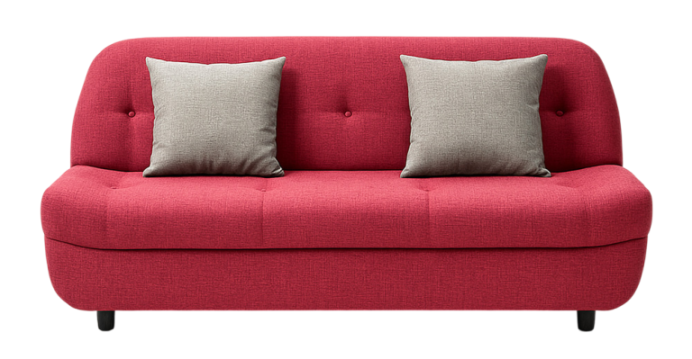 Sofá de 2 plazas moderno en color rojo con dos cojines grises, ideal para salas contemporáneas.