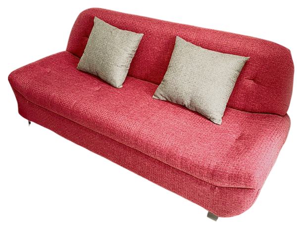 Sofá de 2 plazas moderno en color rojo con dos cojines grises, ideal para salas contemporáneas.