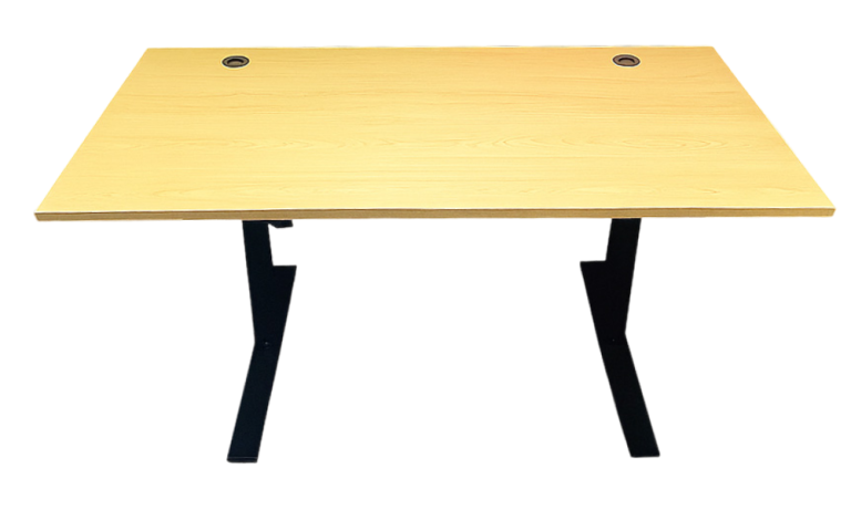 Escritorio barato OFX Mesa Ergonómica de madera clara con patas negras, ideal para oficina o estudio.