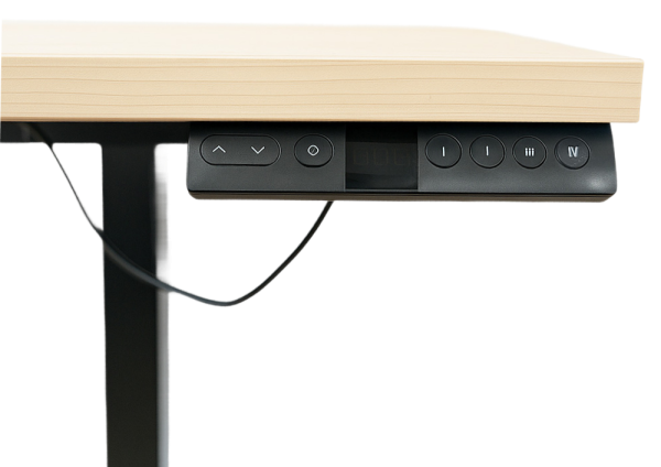 Detalle del control de altura en un escritorio barato OFX Mesa Ergonómica, ideal para oficina moderna.