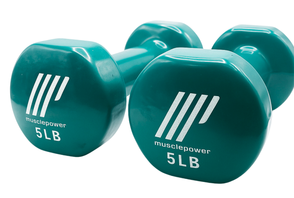 Mancuernas Muscle Power de 5 lb ideales para entrenar en casa. Comprar mancuerna resistente y cómoda aquí.