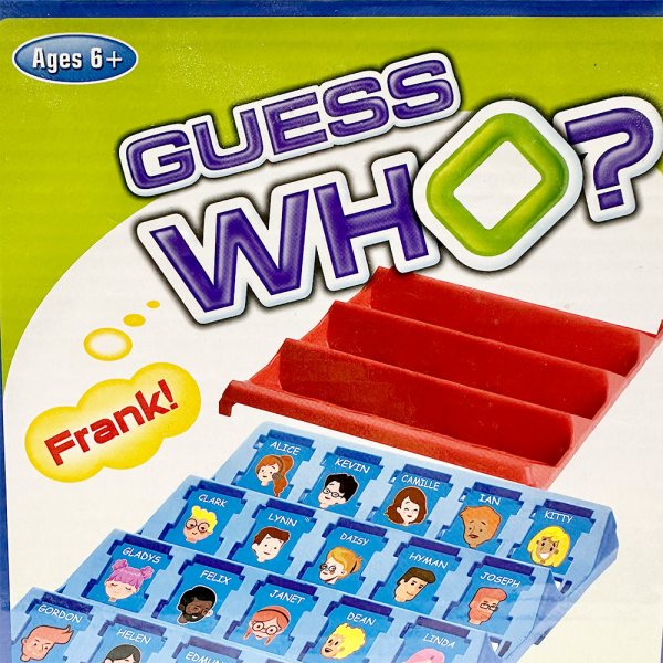 Juego de mesa Quien es quien con tarjetas de personajes, recomendado para mayores de 6 años.