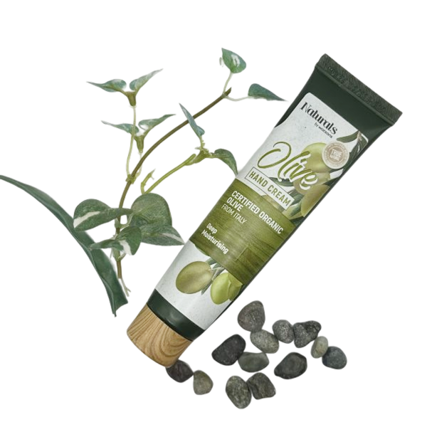 Crema de manos Naturals con aceite de oliva, ideal para nutrir y suavizar la piel.