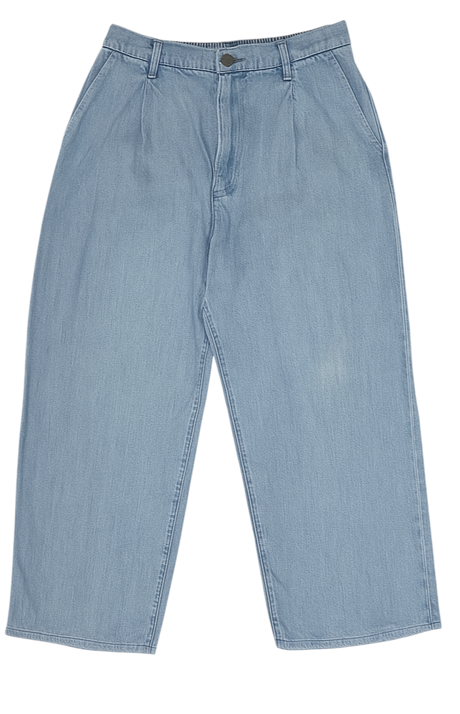 Pantalones vaqueros mujer Uniqlo anchos de mezclilla azul claro, estilo moderno y cómodo.