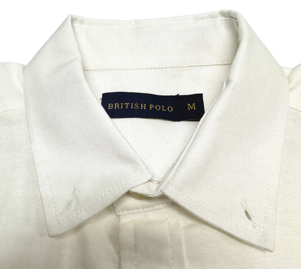 Camisa blanca hombre British Polo de manga corta, elegante y casual para vestir masculino, talla M.