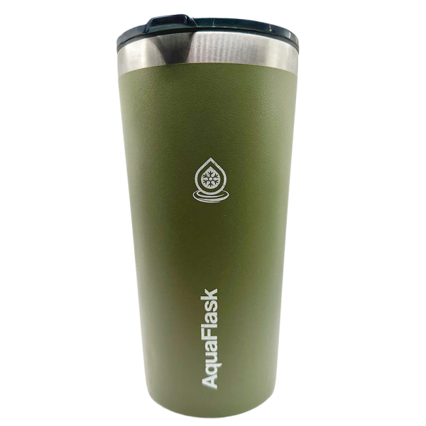 Termos cafe Aquaflask Taza Térmica color verde oliva con tapa, ideal para bebidas calientes o frías.