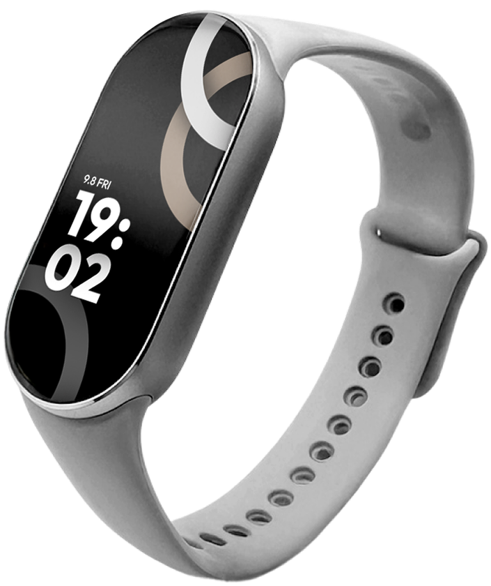 Smartwatch Xiaomi Smart Band 9 con pantalla táctil y correa gris, ideal para monitoreo de actividad física.
