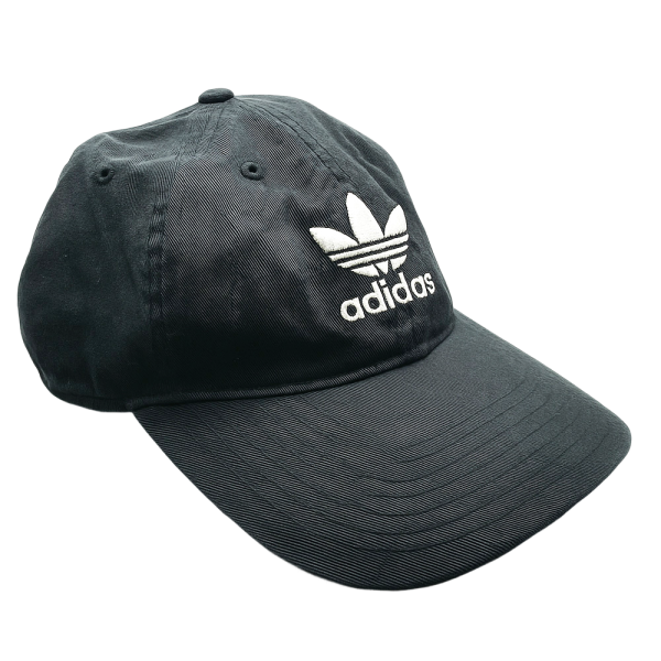 Adidas Originals black baseball cap with white trefoil logo, stylish adjustable caps for casual wear.