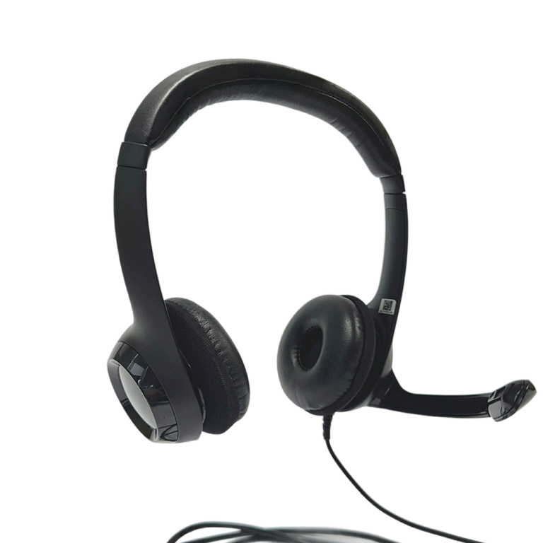 Auriculares Logitech H390 con micrófono, ideales para videoconferencias y comunicación en línea.