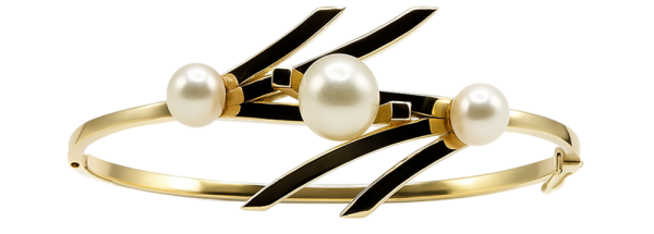 Elegant gold bracelet with pearl accents and modern black detailing, perfect for a stylish accessory.