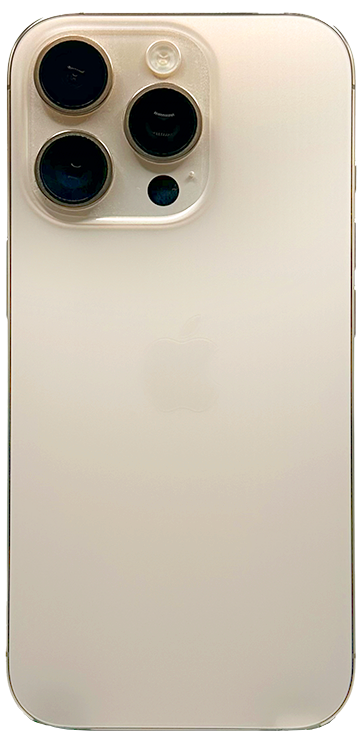 Apple phones: iPhone 16 Pro rear view showing triple camera system and sleek white finish.