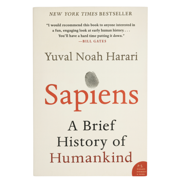 Portada del libro "Sapiens: A Brief History of Humankind" de Yuval Noah Harari, best seller internacional.